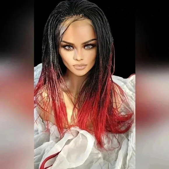 Yassine Red/Black Ombre Braided Wig | 100% Handmade Micro Millions Lace NWT - Picture 5 of 17